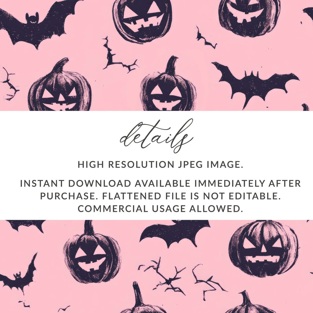 Halloween Digital Paper, Pumpkin Bat Seamless Pattern, Spooky Season Digital Download, October Digital Print, Digital Paper Pack - Moore and Mountain