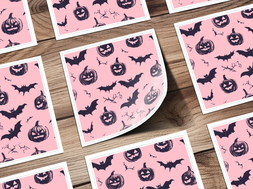 Halloween Digital Paper, Pumpkin Bat Seamless Pattern, Spooky Season Digital Download, October Digital Print, Digital Paper Pack - Moore and Mountain