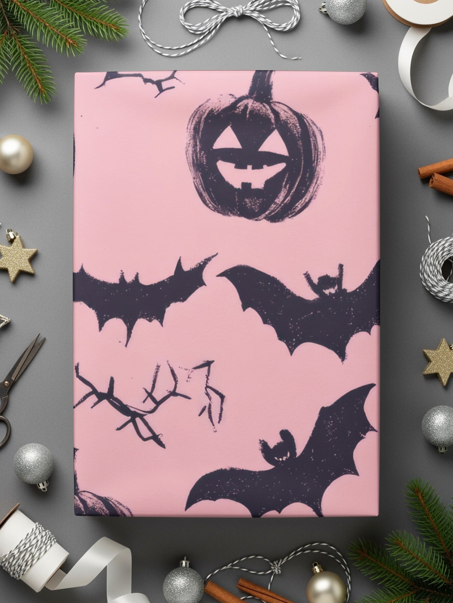 Halloween Digital Paper, Pumpkin Bat Seamless Pattern, Spooky Season Digital Download, October Digital Print, Digital Paper Pack - Moore and Mountain