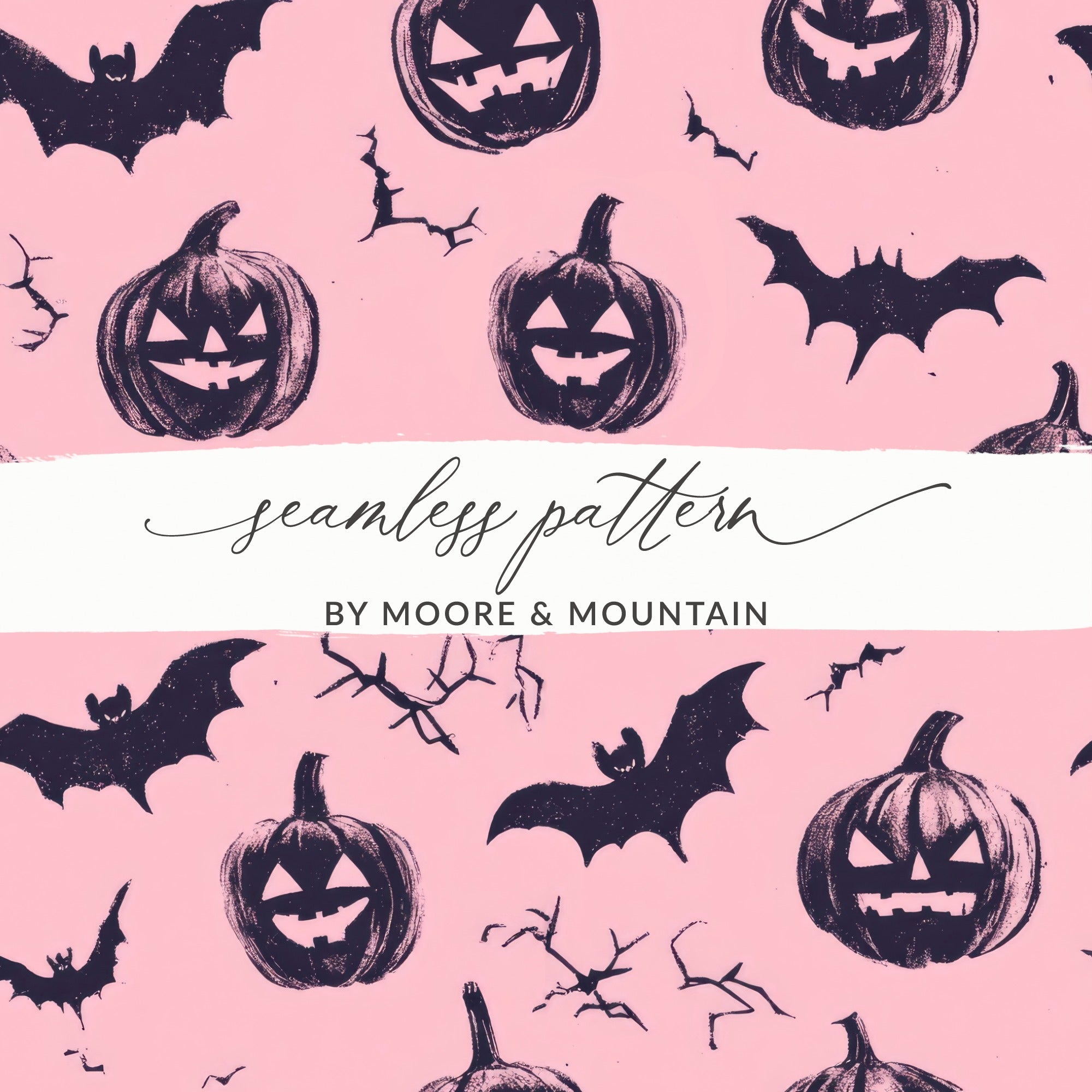 Halloween Digital Paper, Pumpkin Bat Seamless Pattern, Spooky Season Digital Download, October Digital Print, Digital Paper Pack - Moore and Mountain