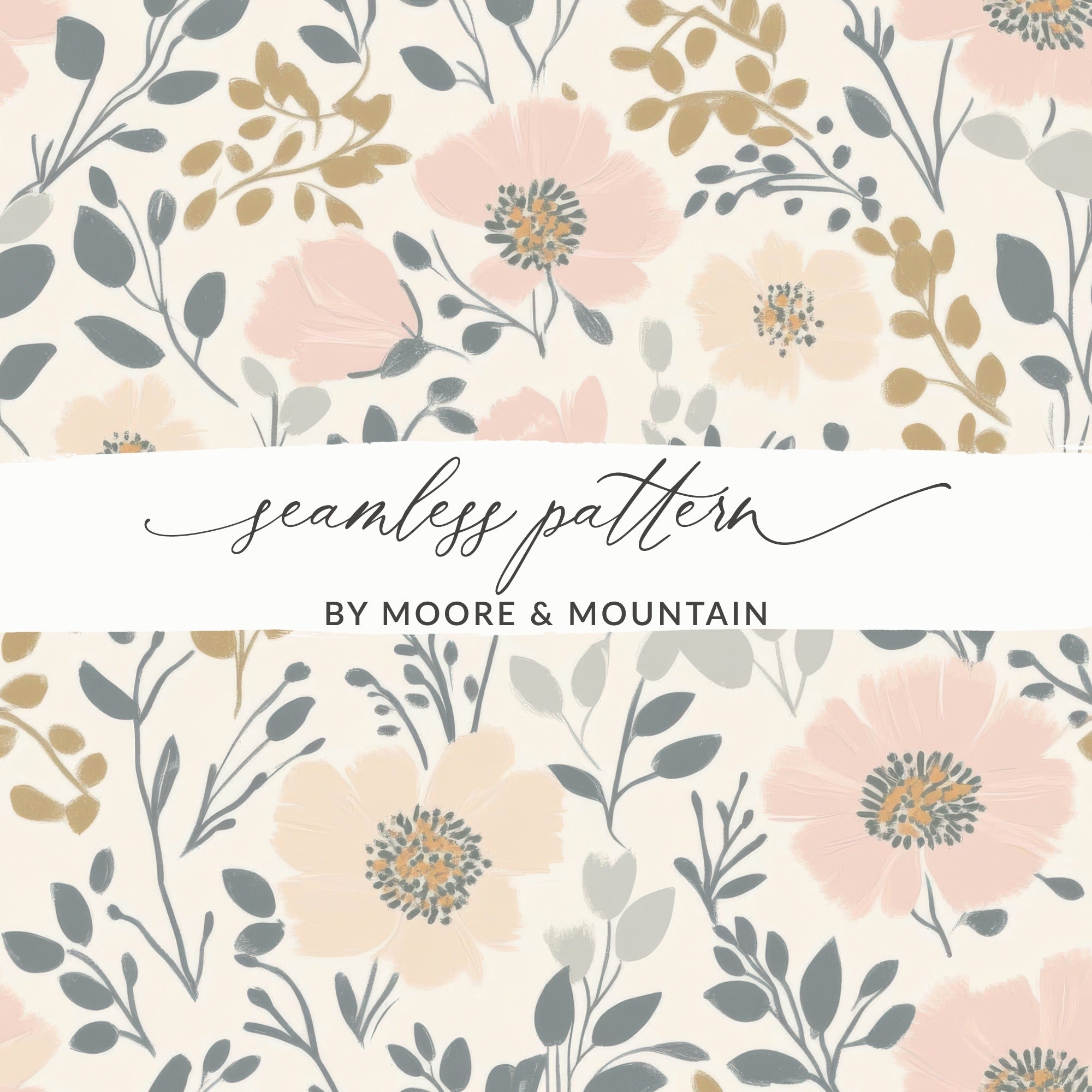 Pink Floral Digital Paper, Seamless Flower Pattern, Botanical Design, Fabric Print, Scrapbooking Paper, Digital Download, Commercial Use - Moore and Mountain