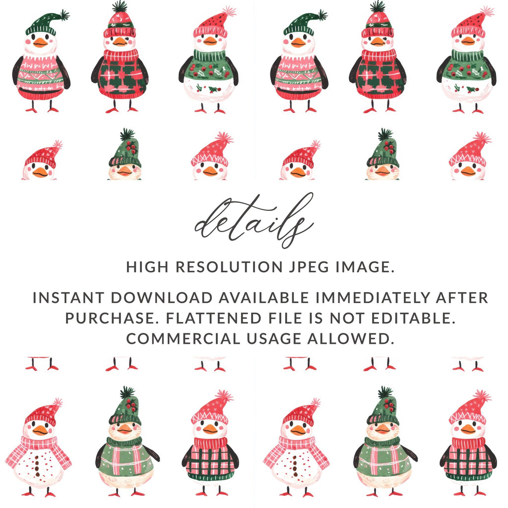 Hand Drawn Penguin Collection with Winter Accessories Digital - Moore and Mountain