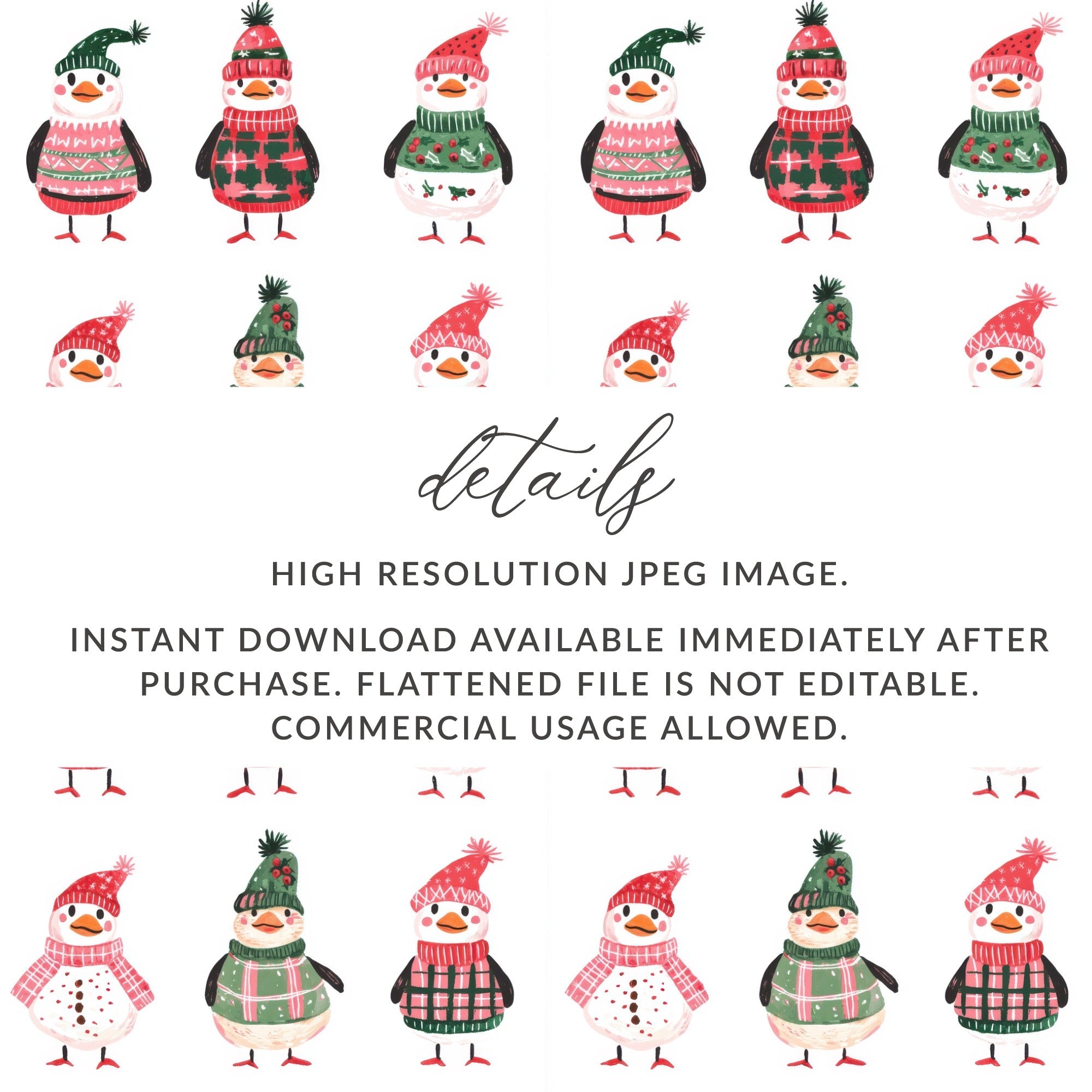 Hand Drawn Penguin Collection with Winter Accessories Digital - Moore and Mountain