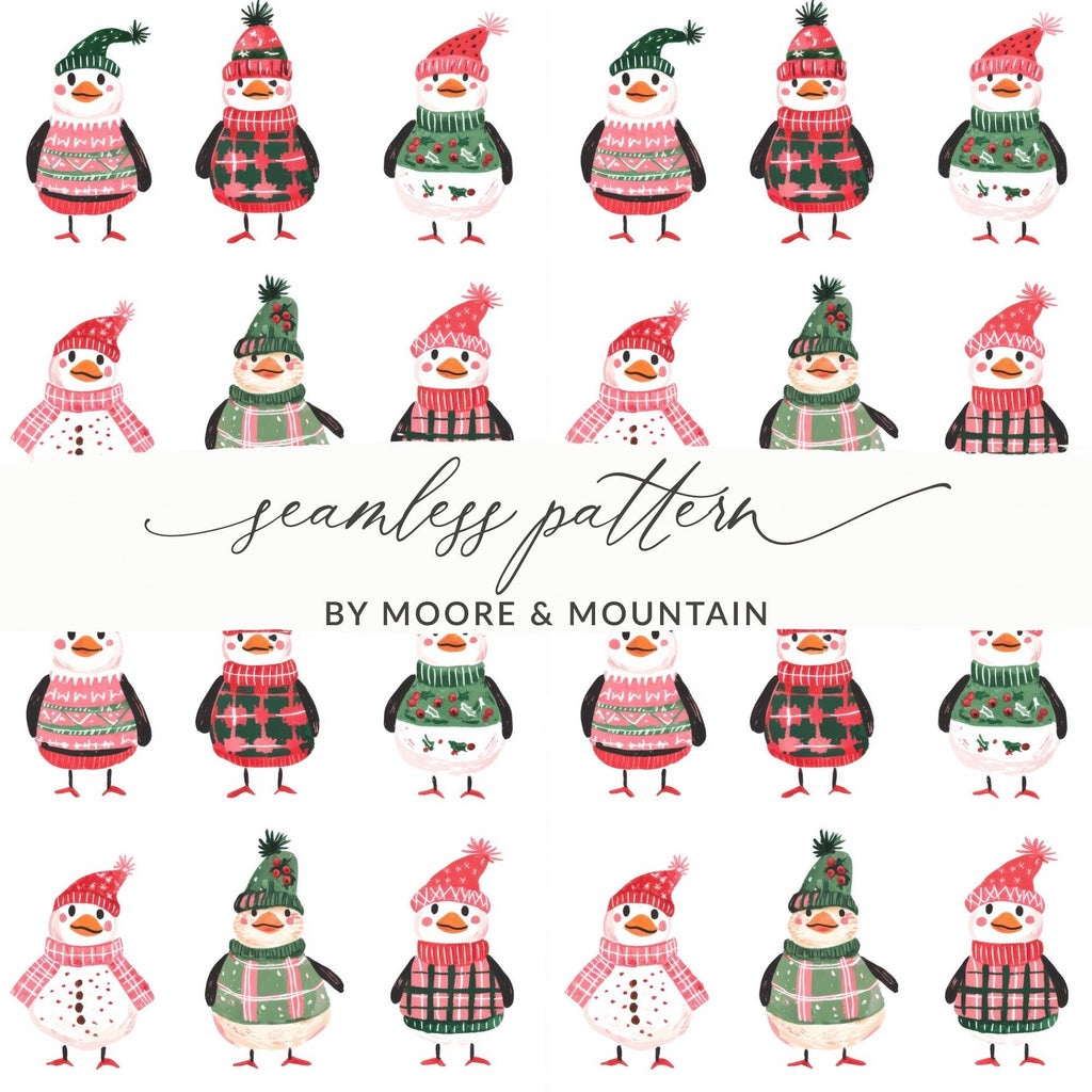 Hand Drawn Penguin Collection with Winter Accessories Digital - Moore and Mountain