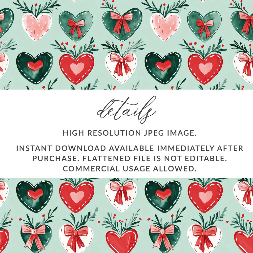 Heart Bow Seamless Pattern, Watercolor Hearts Digital Paper, Romantic Repeat Pattern, Valentine Fabric Design, Commercial Use Pattern - Moore and Mountain