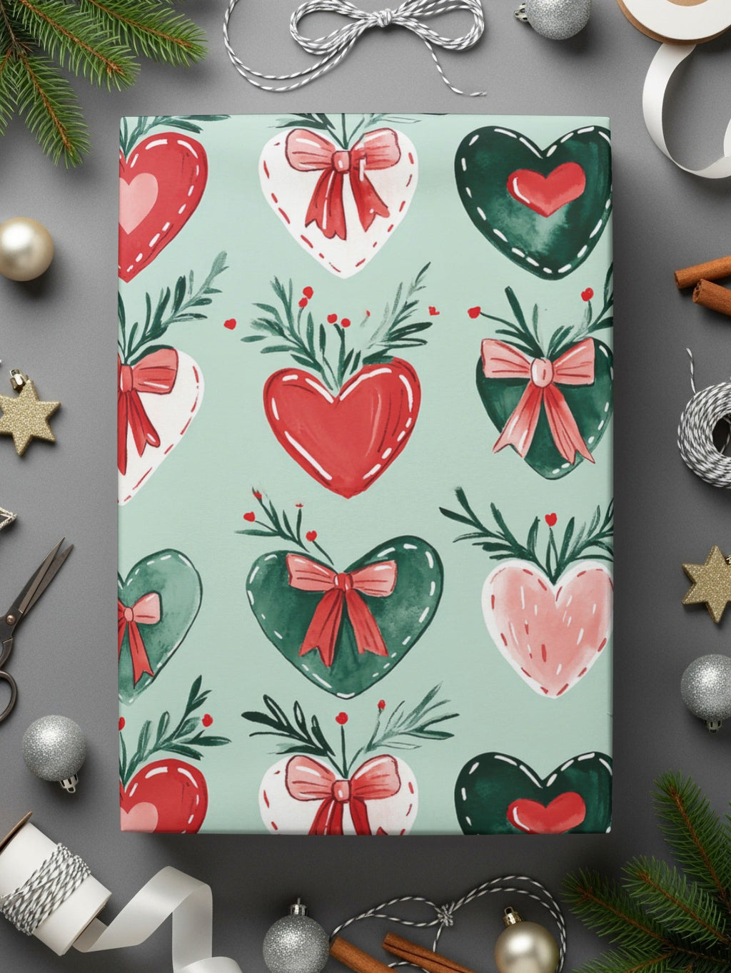 Heart Bow Seamless Pattern, Watercolor Hearts Digital Paper, Romantic Repeat Pattern, Valentine Fabric Design, Commercial Use Pattern - Moore and Mountain