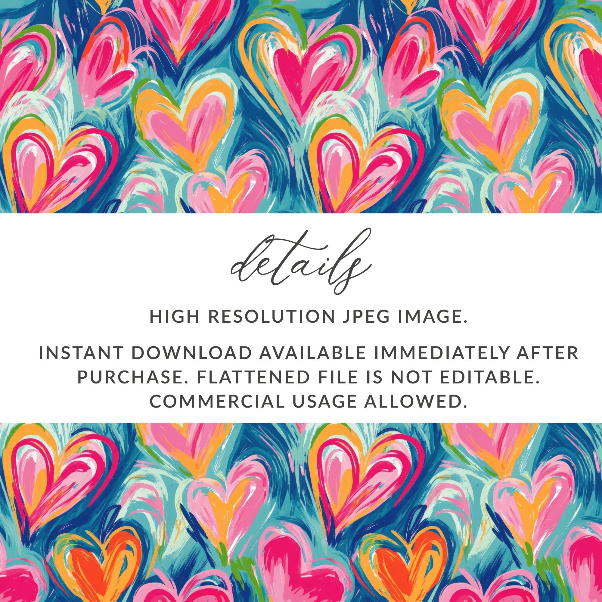 Heart Digital Paper, Brushstroke Hearts Pattern, Colorful Heart Seamless Pattern, Digital Background, Digital Product - Moore and Mountain