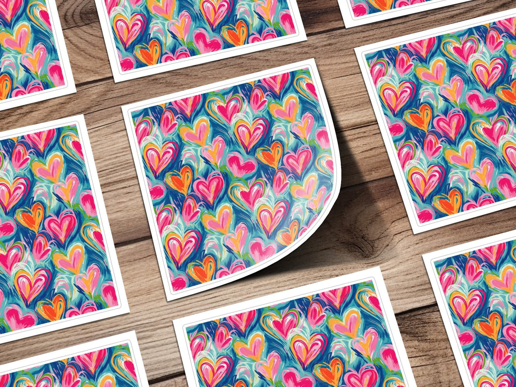 Heart Digital Paper, Brushstroke Hearts Pattern, Colorful Heart Seamless Pattern, Digital Background, Digital Product - Moore and Mountain