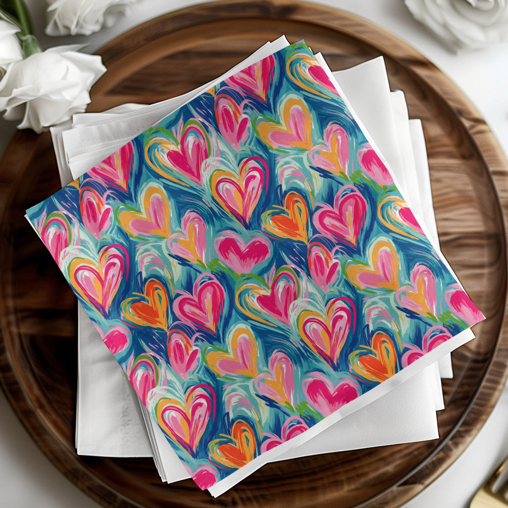 Heart Digital Paper, Brushstroke Hearts Pattern, Colorful Heart Seamless Pattern, Digital Background, Digital Product - Moore and Mountain