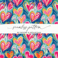 Heart Digital Paper, Brushstroke Hearts Pattern, Colorful Heart Seamless Pattern, Digital Background, Digital Product - Moore and Mountain