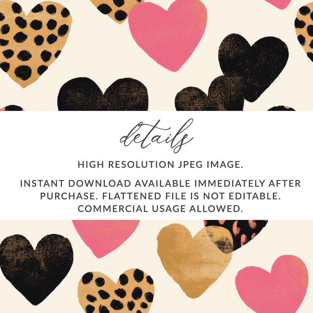 Heart Digital Paper, Leopard Print Heart Pattern, Pink Black Gold Hearts Seamless Pattern, Valentine's Day Pattern, Fabric Digital Files - Moore and Mountain