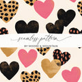 Heart Digital Paper, Leopard Print Heart Pattern, Pink Black Gold Hearts Seamless Pattern, Valentine's Day Pattern, Fabric Digital Files - Moore and Mountain