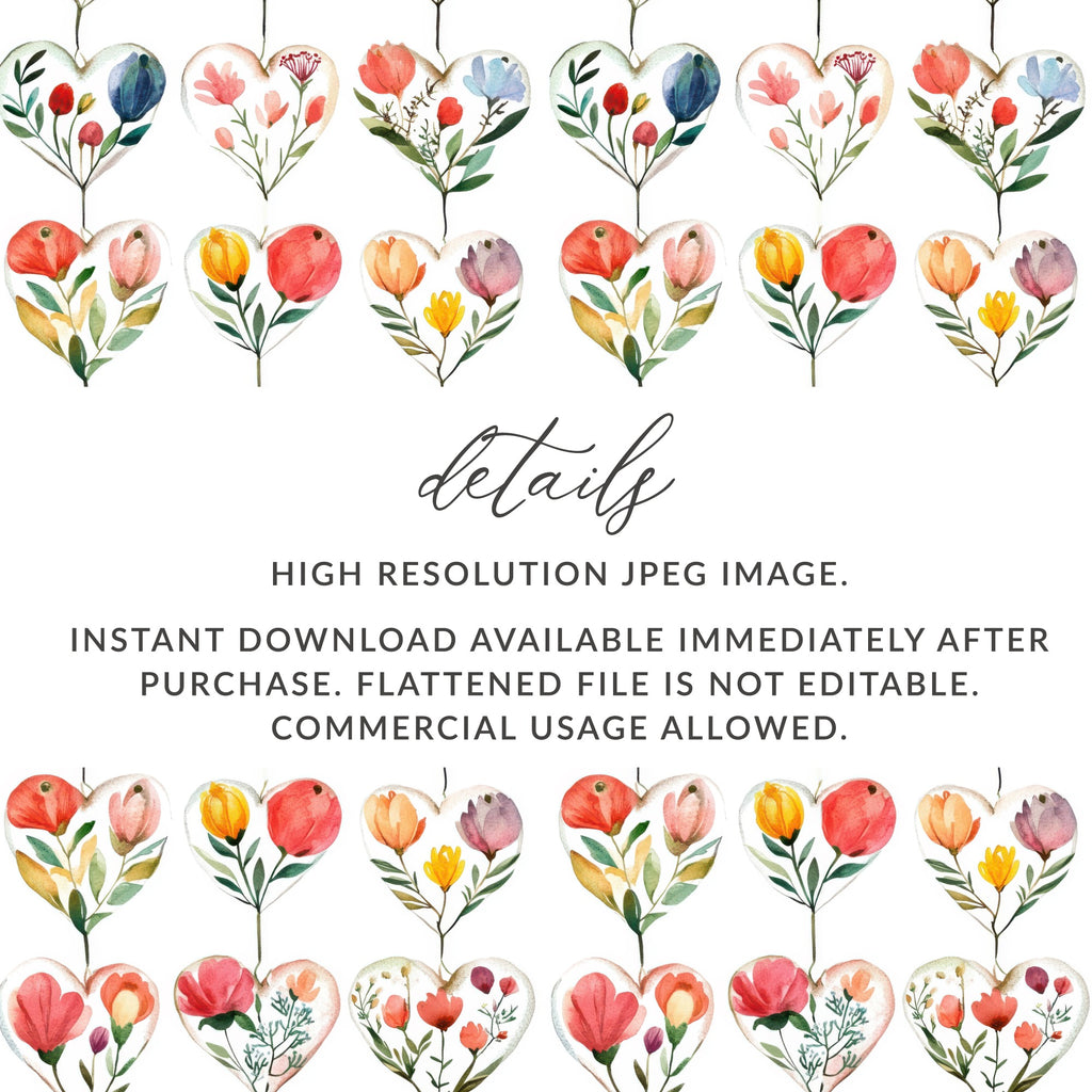 Heart Floral Digital Paper, Watercolor Flower Seamless Pattern, Romantic Design, Valentine's Day Background, Scrapbooking Paper - Moore and Mountain