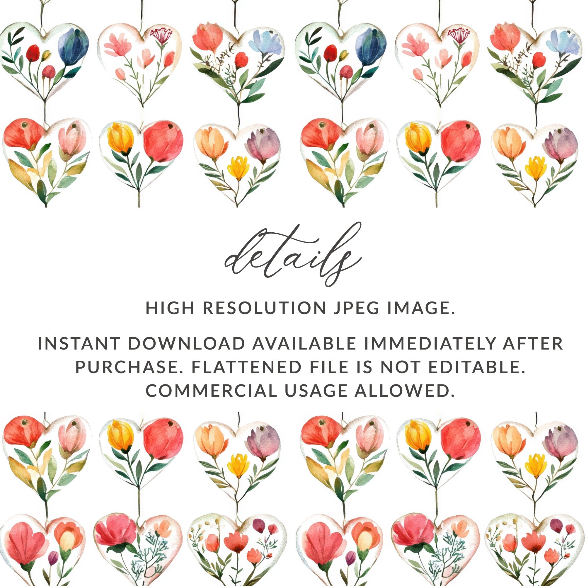 Heart Floral Digital Paper, Watercolor Flower Seamless Pattern, Romantic Design, Valentine's Day Background, Scrapbooking Paper - Moore and Mountain