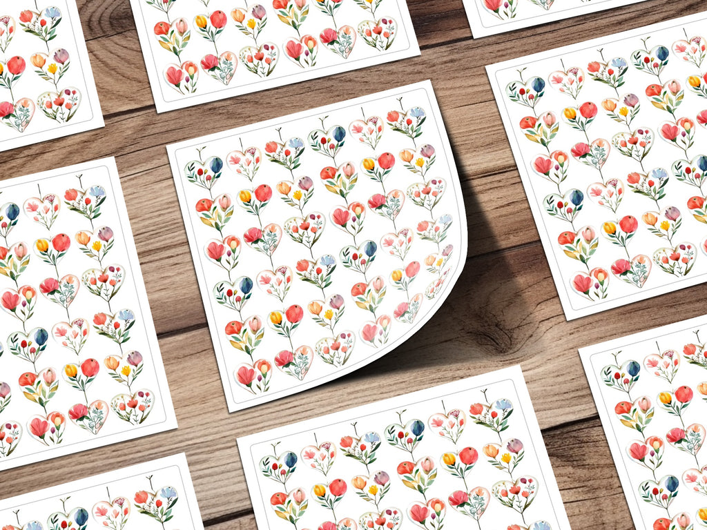 Heart Floral Digital Paper, Watercolor Flower Seamless Pattern, Romantic Design, Valentine's Day Background, Scrapbooking Paper - Moore and Mountain