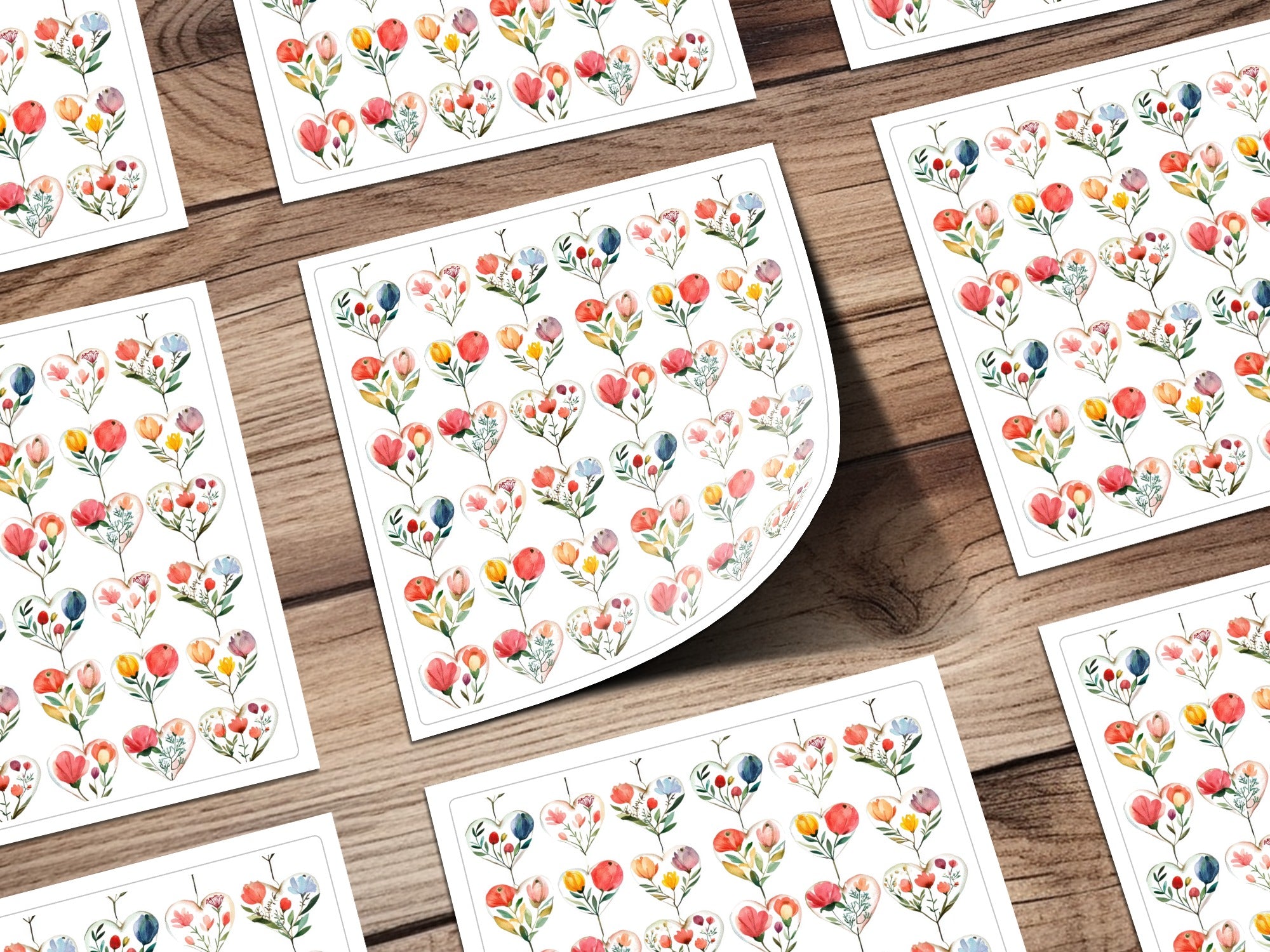 Heart Floral Digital Paper, Watercolor Flower Seamless Pattern, Romantic Design, Valentine's Day Background, Scrapbooking Paper - Moore and Mountain