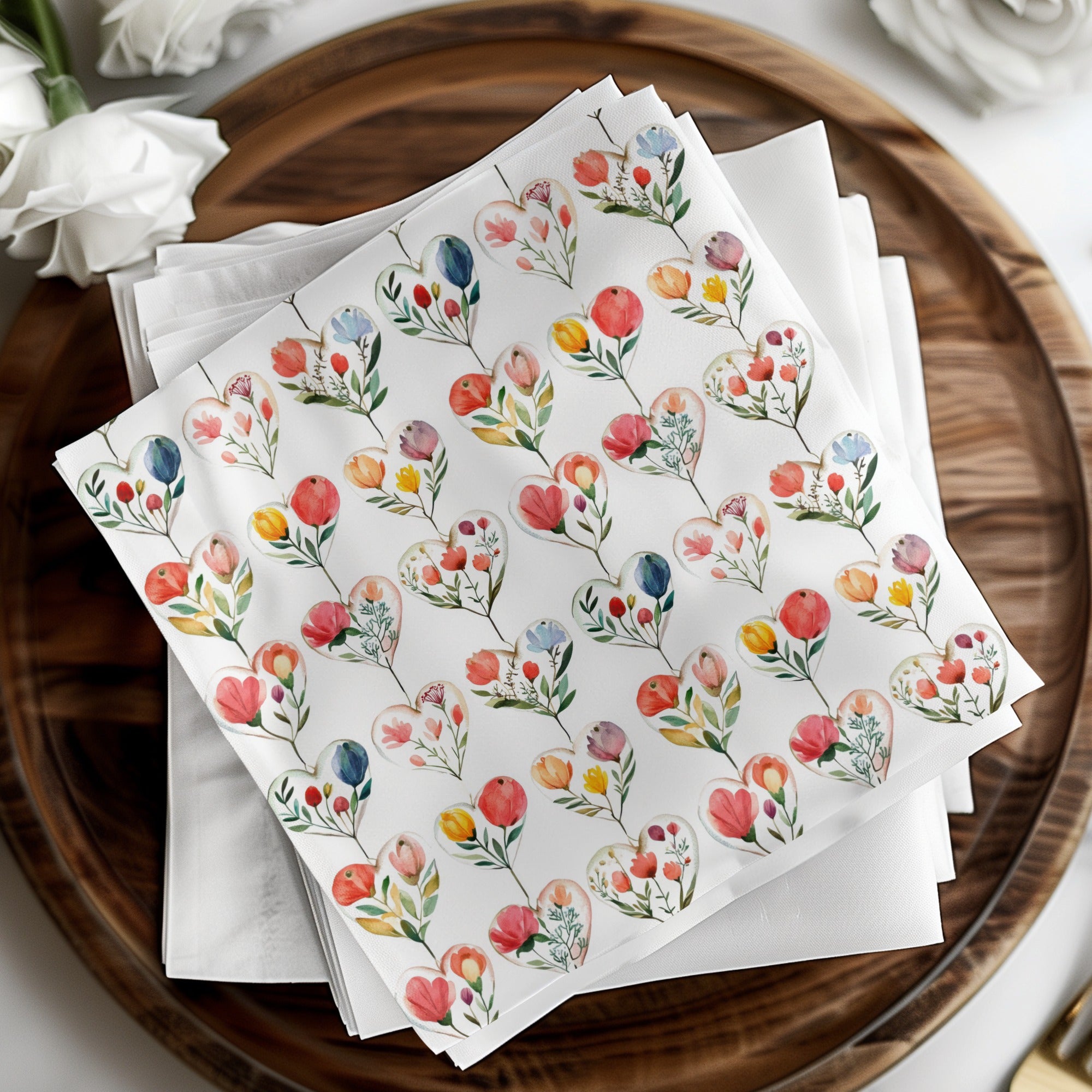 Heart Floral Digital Paper, Watercolor Flower Seamless Pattern, Romantic Design, Valentine's Day Background, Scrapbooking Paper - Moore and Mountain