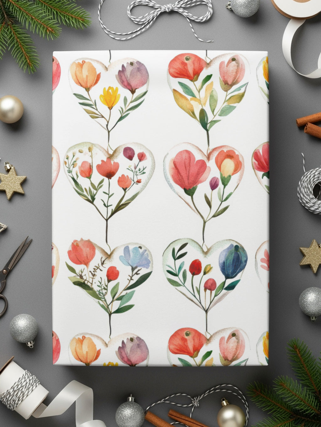 Heart Floral Digital Paper, Watercolor Flower Seamless Pattern, Romantic Design, Valentine's Day Background, Scrapbooking Paper - Moore and Mountain