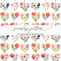 Heart Floral Digital Paper, Watercolor Flower Seamless Pattern, Romantic Design, Valentine's Day Background, Scrapbooking Paper - Moore and Mountain