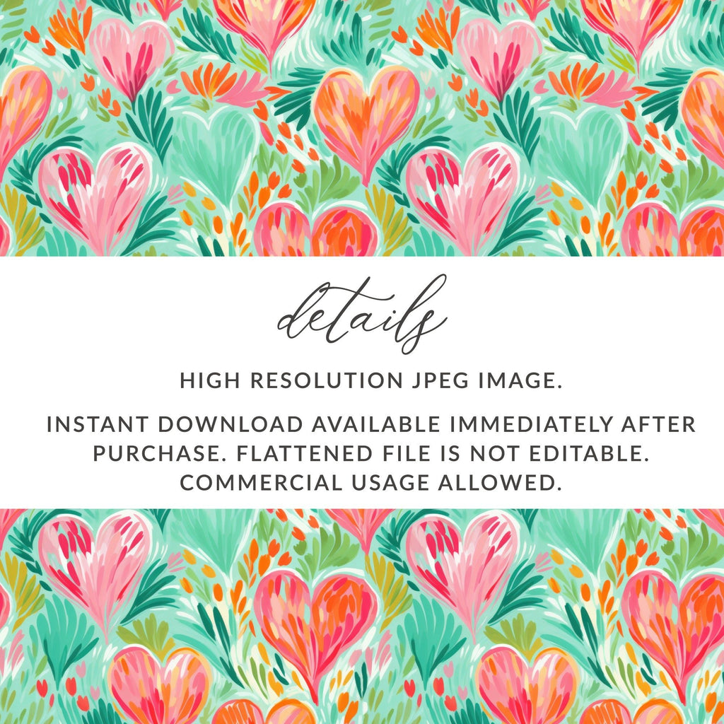 Heart Pattern Digital Paper, Colorful Floral Seamless Pattern, Abstract Heart Digital Product, Painterly Style, Valentine's Day Pattern - Moore and Mountain