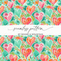 Heart Pattern Digital Paper, Colorful Floral Seamless Pattern, Abstract Heart Digital Product, Painterly Style, Valentine's Day Pattern - Moore and Mountain