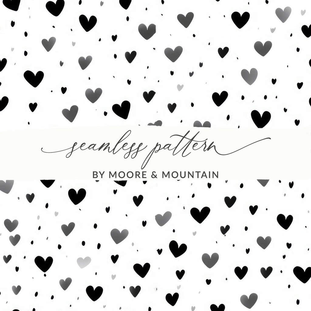 Heart Pattern Digital Paper, Seamless Heart Design, Scrapbook Paper, Valentines Day Background, Heart Vector, Black and White Hearts - Moore and Mountain