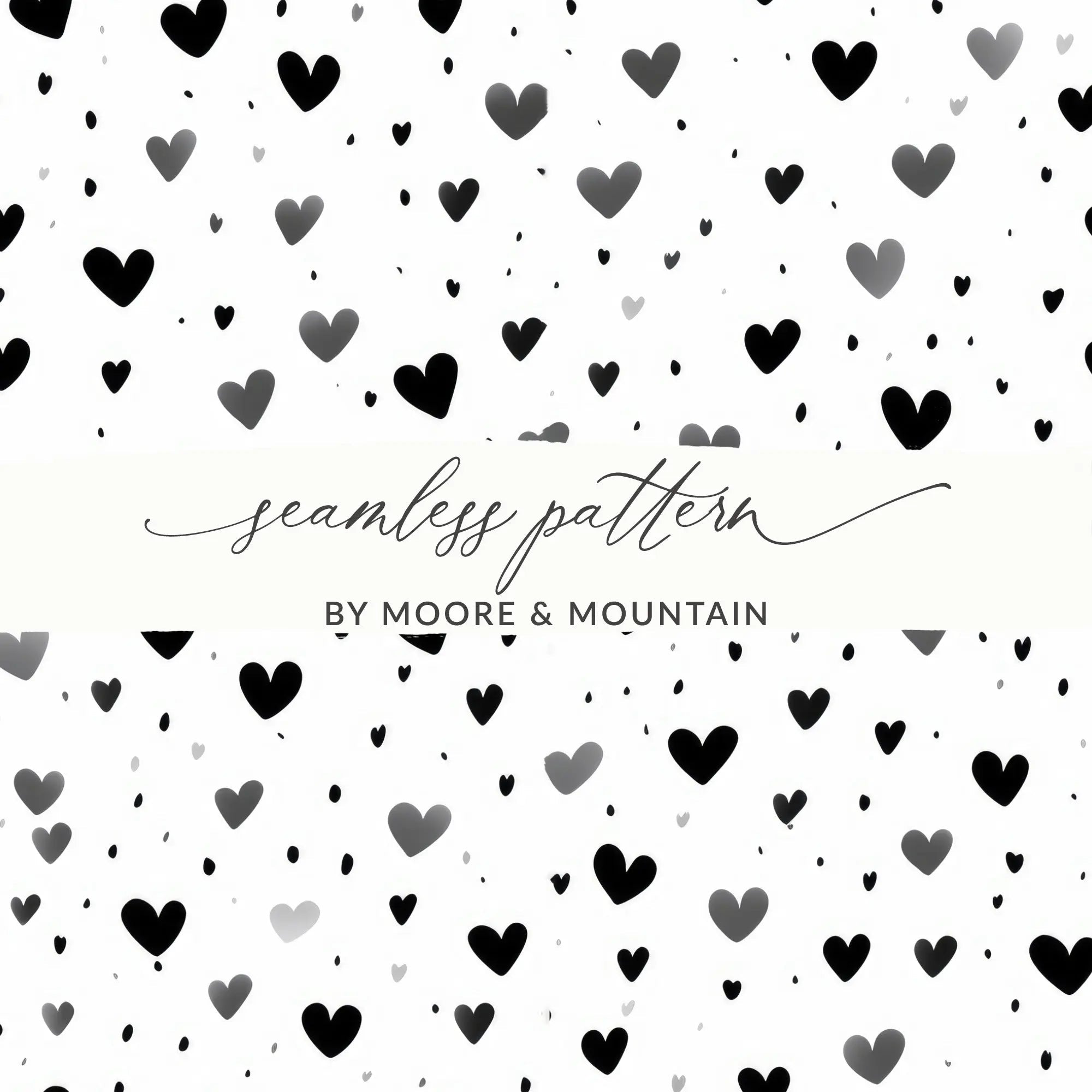 Heart Pattern Digital Paper, Seamless Heart Design, Scrapbook Paper, Valentines Day Background, Heart Vector, Black and White Hearts - Moore and Mountain