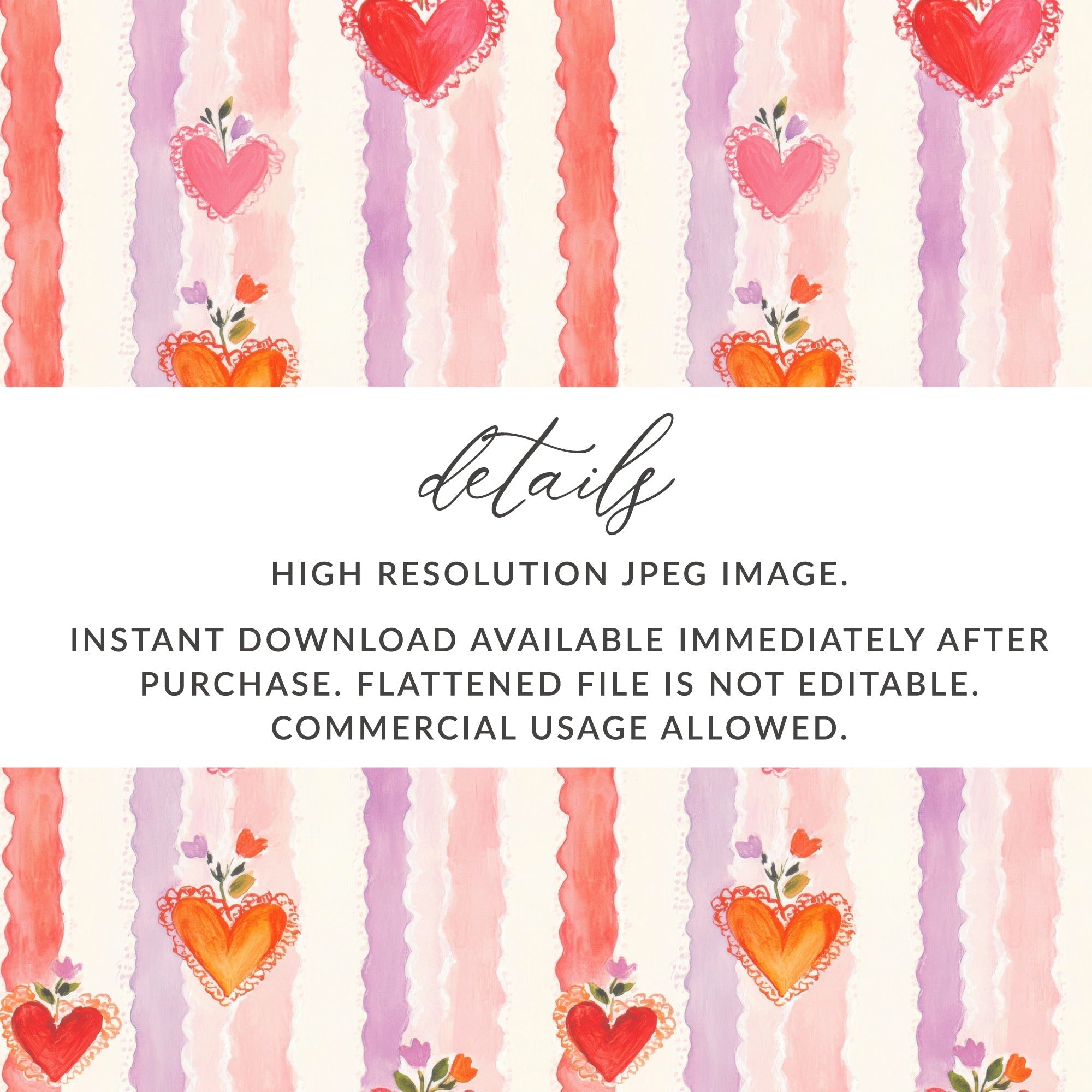 Heart Seamless Pattern Digital, Valentine's Day Hearts, Floral Heart Background, Scrapbook Paper, Fabric Design, Commercial Use Digital - Moore and Mountain