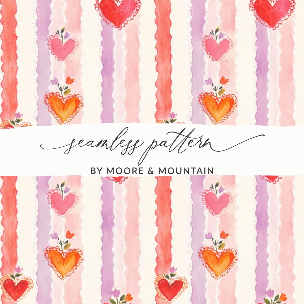 Heart Seamless Pattern Digital, Valentine's Day Hearts, Floral Heart Background, Scrapbook Paper, Fabric Design, Commercial Use Digital - Moore and Mountain