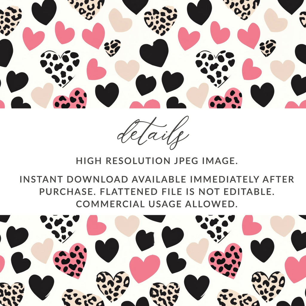 Heart Seamless Pattern, Leopard Cow Print, Digital Paper, Valentine's Day Pattern, Fabric Design, Backgrounds, Scrapbooking - Moore and Mountain