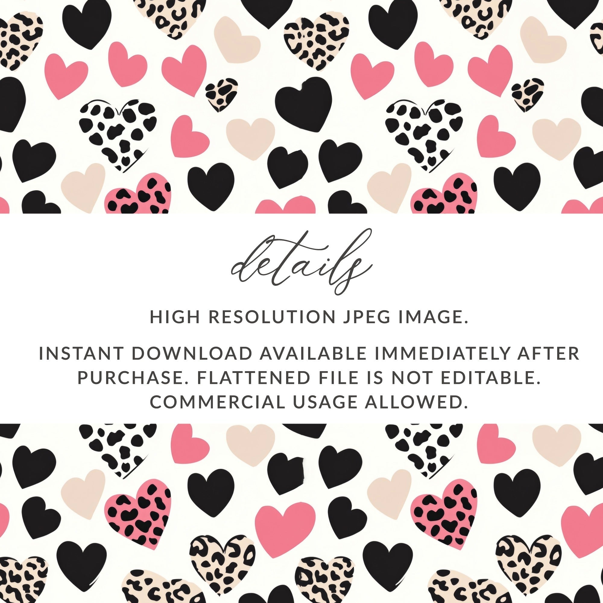 Heart Seamless Pattern, Leopard Cow Print, Digital Paper, Valentine's Day Pattern, Fabric Design, Backgrounds, Scrapbooking - Moore and Mountain