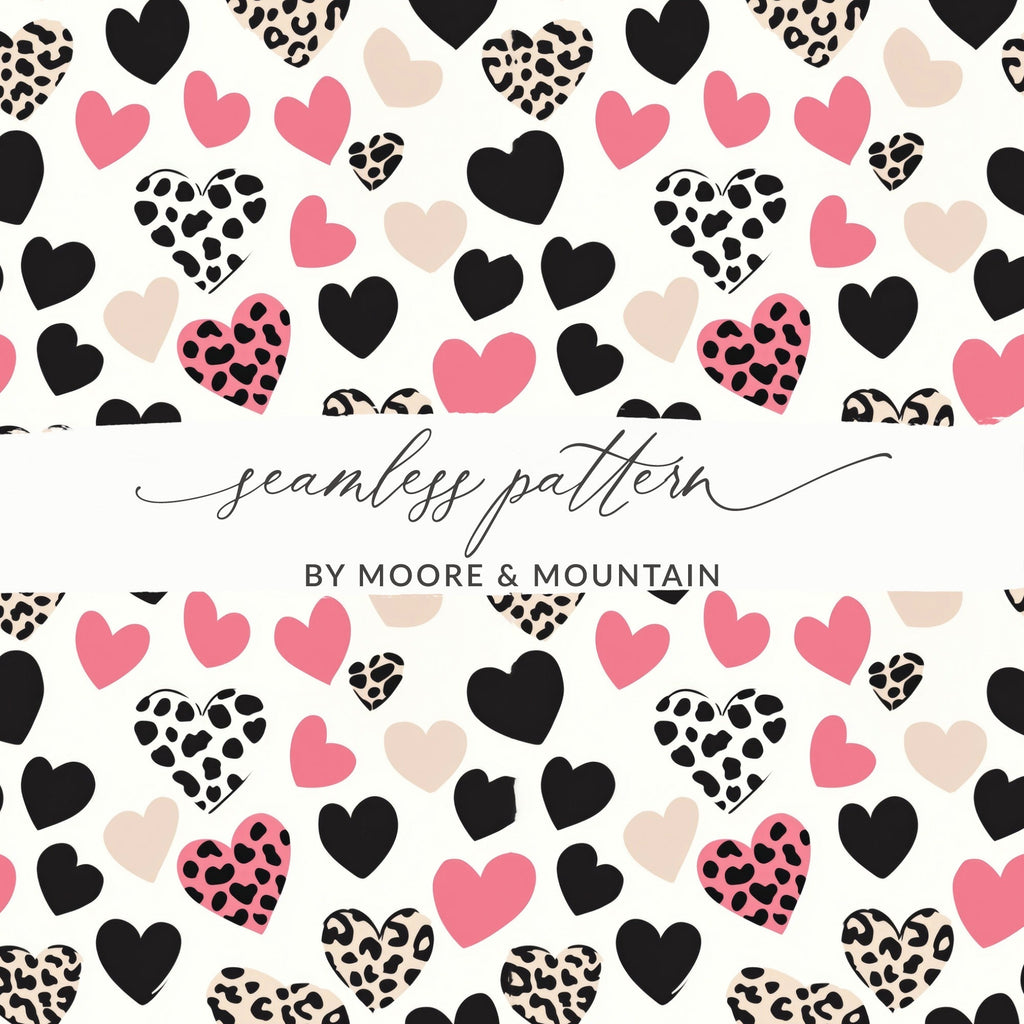 Heart Seamless Pattern, Leopard Cow Print, Digital Paper, Valentine's Day Pattern, Fabric Design, Backgrounds, Scrapbooking - Moore and Mountain