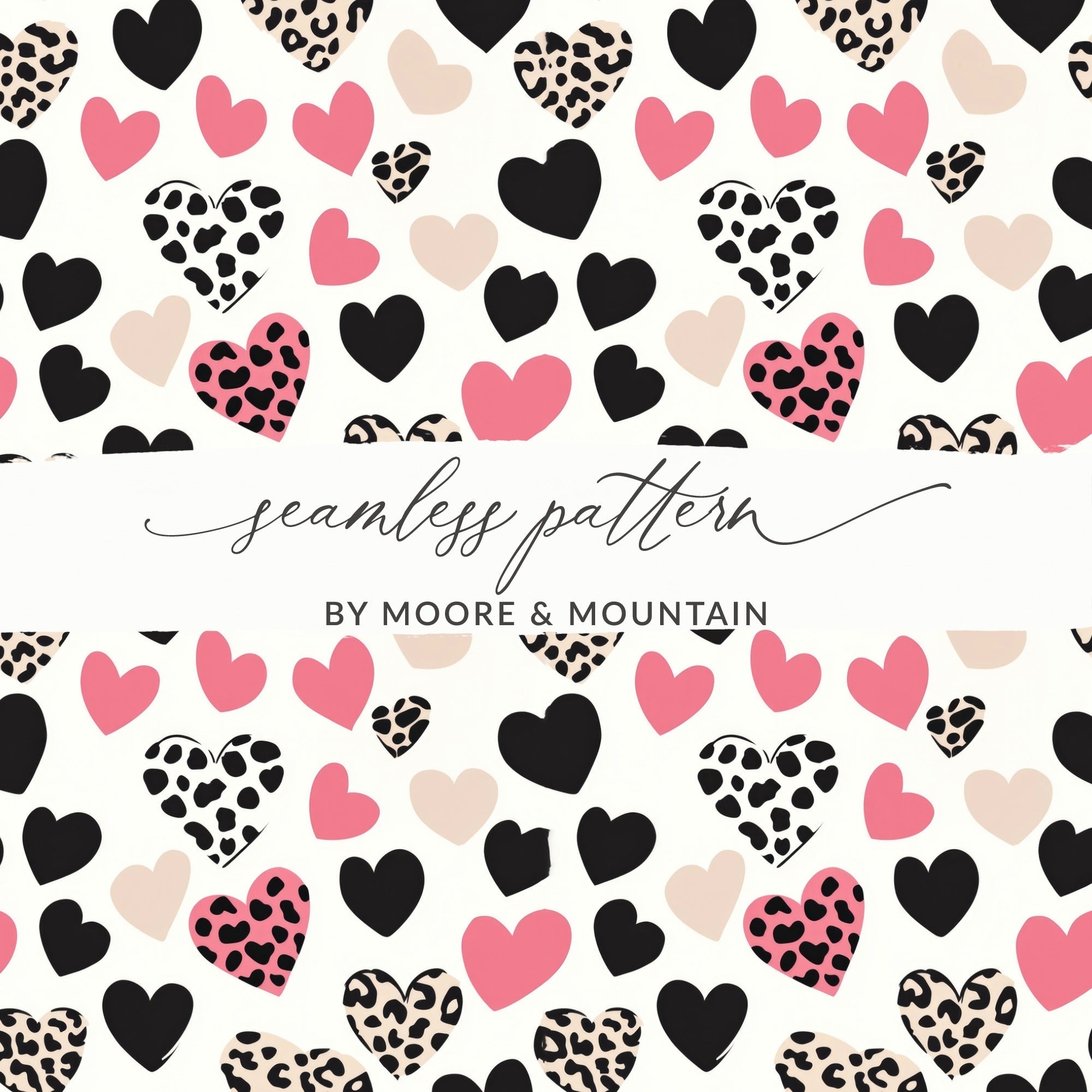 Heart Seamless Pattern, Leopard Cow Print, Digital Paper, Valentine's Day Pattern, Fabric Design, Backgrounds, Scrapbooking - Moore and Mountain