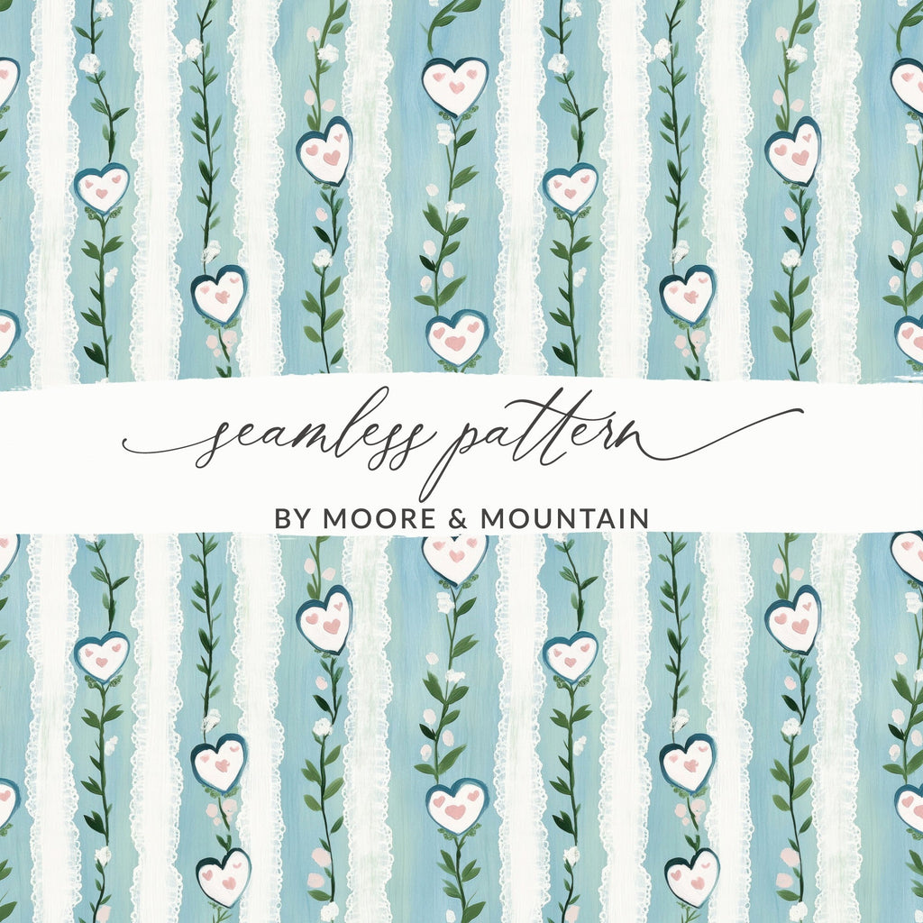Heart Stripe Digital Paper, Seamless Pattern, Valentines Day Theme, Scrapbooking Paper, Commercial Use, Digital Download - Moore and Mountain