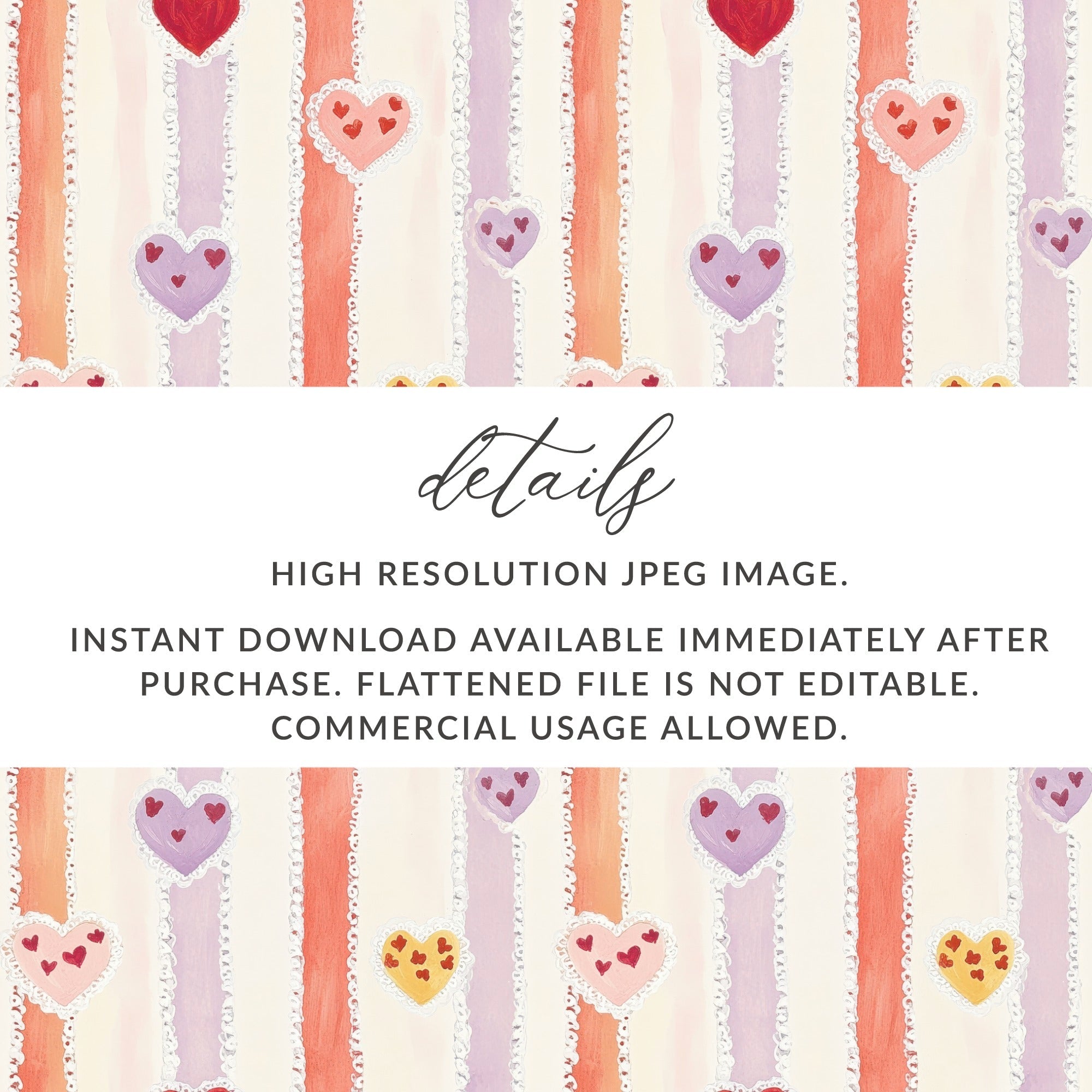 Heart Stripe Seamless Pattern Digital Paper, Valentine's Day Background, Cute Heart Digital Download, Hearts Surface Pattern Design - Moore and Mountain