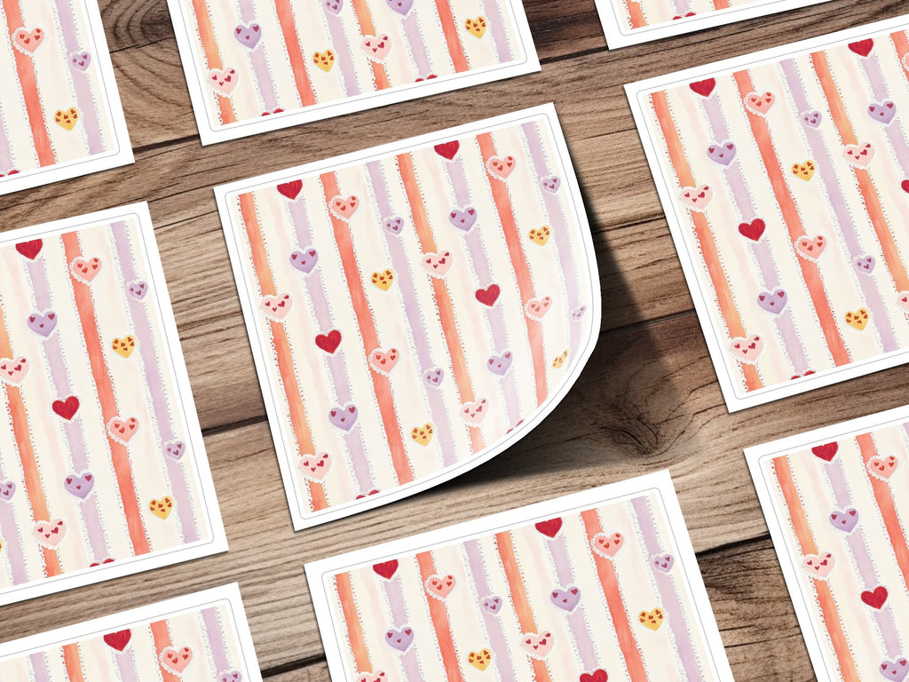 Heart Stripe Seamless Pattern Digital Paper, Valentine's Day Background, Cute Heart Digital Download, Hearts Surface Pattern Design - Moore and Mountain