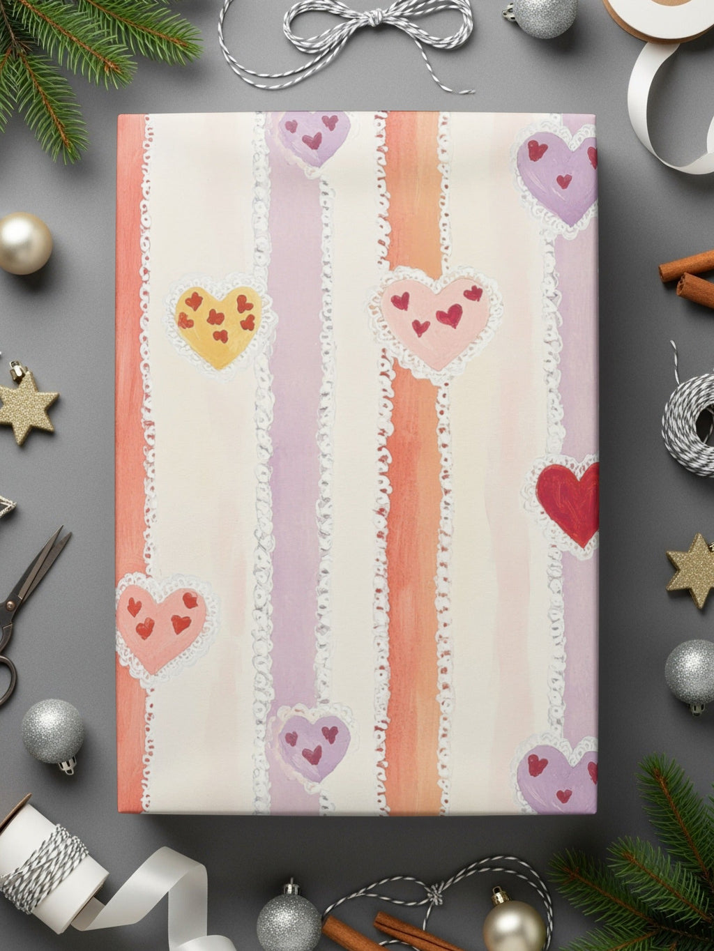 Heart Stripe Seamless Pattern Digital Paper, Valentine's Day Background, Cute Heart Digital Download, Hearts Surface Pattern Design - Moore and Mountain