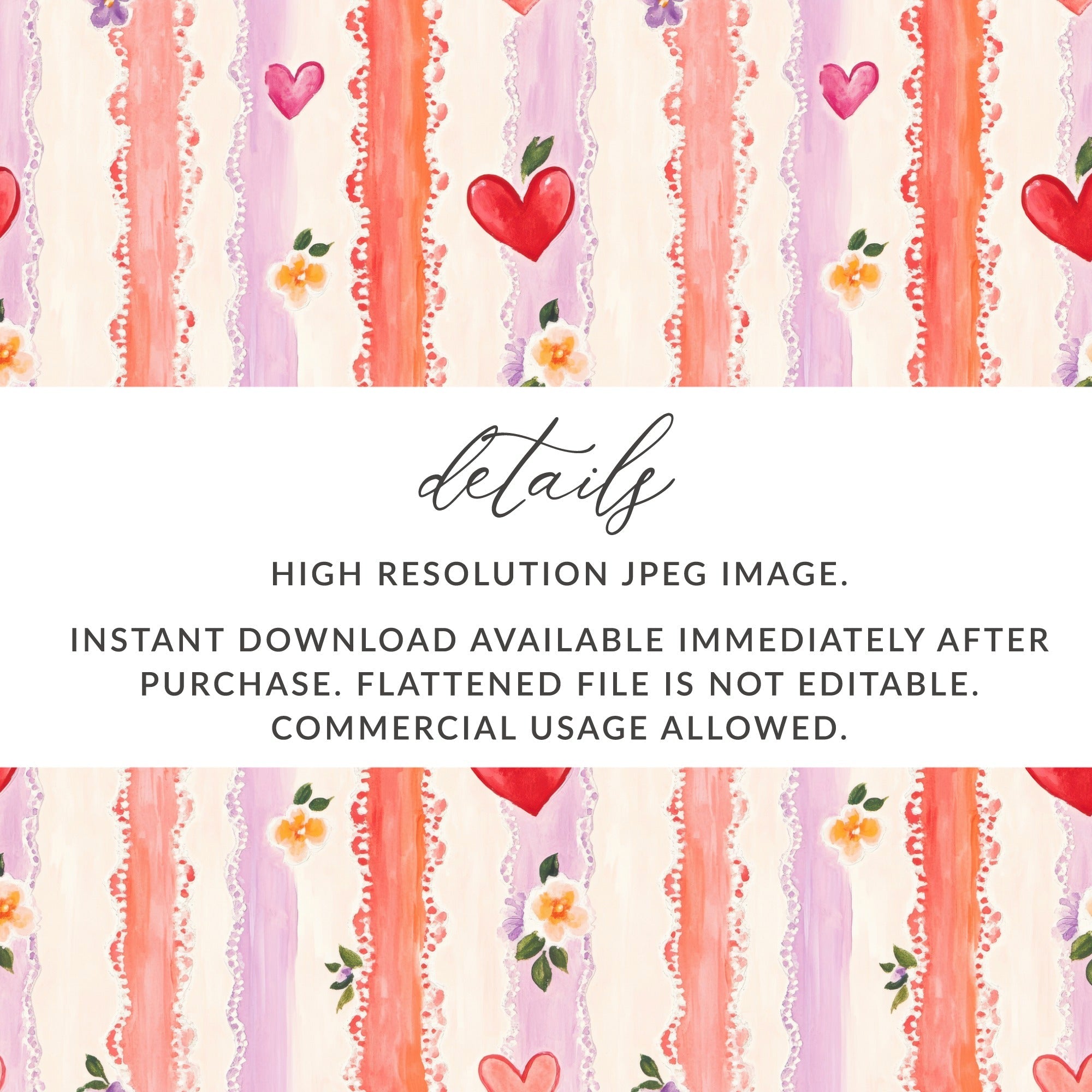 Heart and Floral Stripe Digital Paper, Seamless Pattern Digital, Valentine's Day Digital Paper, Scrapbook Paper, Digital Download - Moore and Mountain