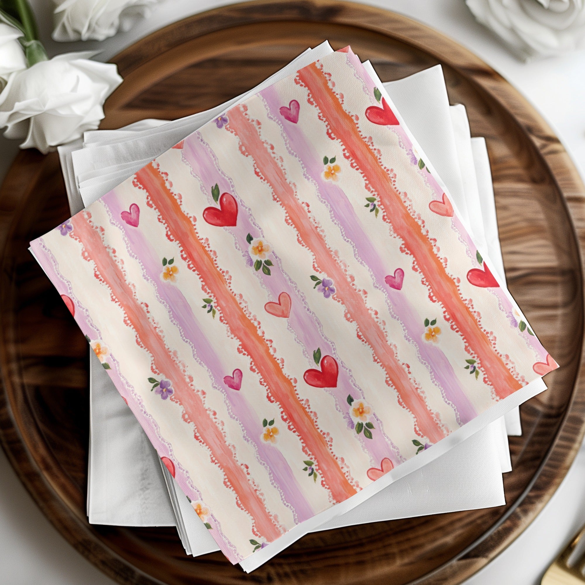 Heart and Floral Stripe Digital Paper, Seamless Pattern Digital, Valentine's Day Digital Paper, Scrapbook Paper, Digital Download - Moore and Mountain