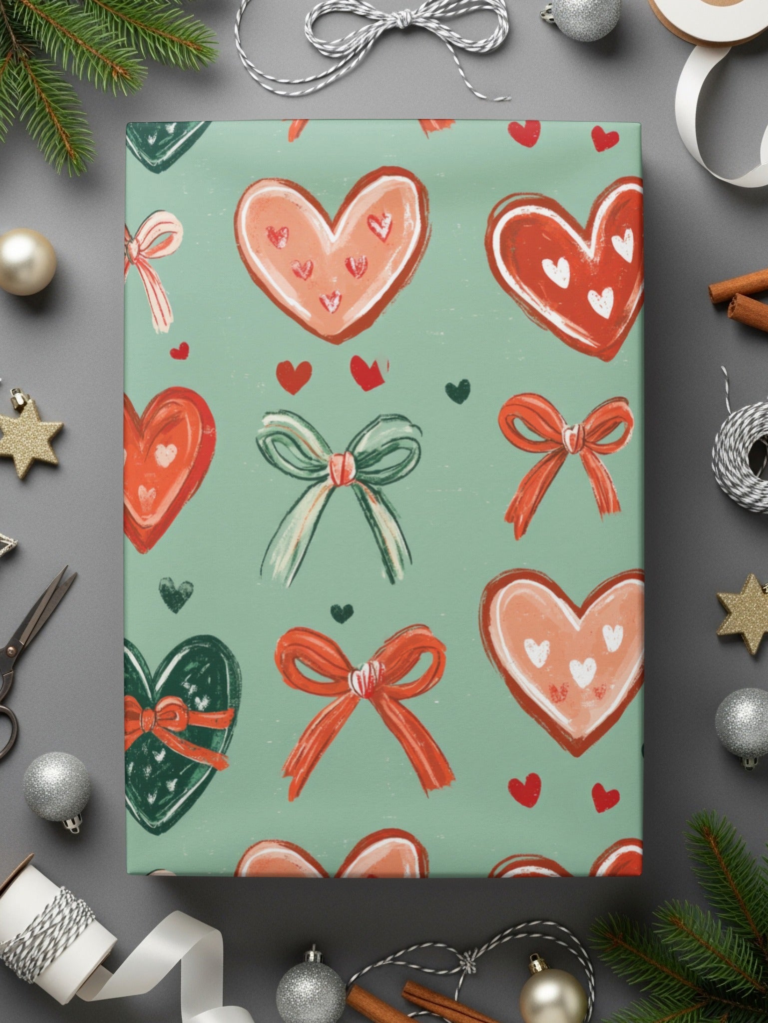 Hearts and Bows Digital Seamless Pattern, Valentine's Day Fabric Design, Cute Repeat Pattern for Commercial Use, Digital Paper Pack - Moore and Mountain