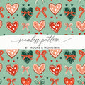 Hearts and Bows Digital Seamless Pattern, Valentine's Day Fabric Design, Cute Repeat Pattern for Commercial Use, Digital Paper Pack - Moore and Mountain