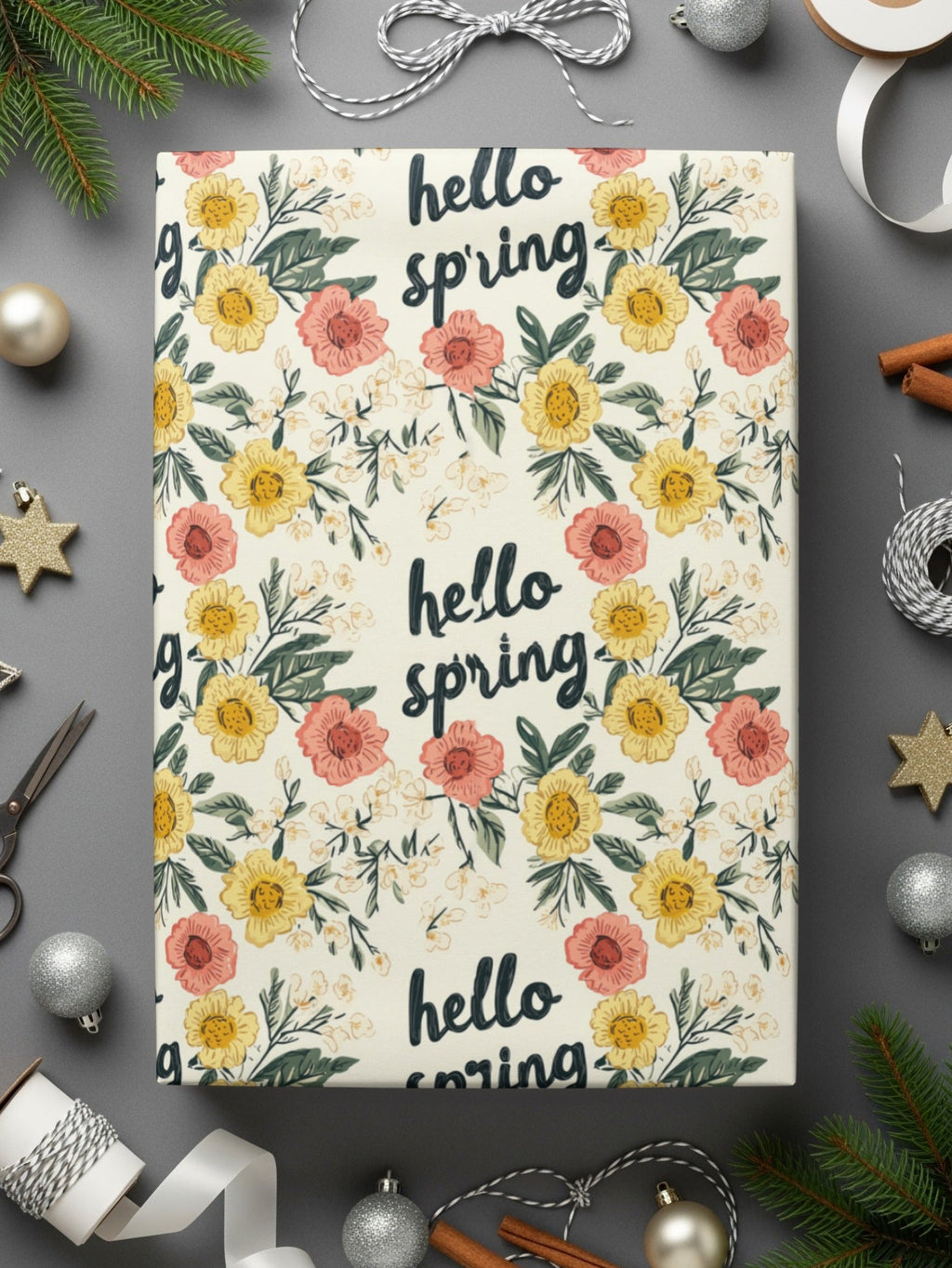 Hello Spring Floral Pattern Digital Paper, Seamless Flower Pattern, Springtime Design, Fabric Design, Digital Download - Moore and Mountain
