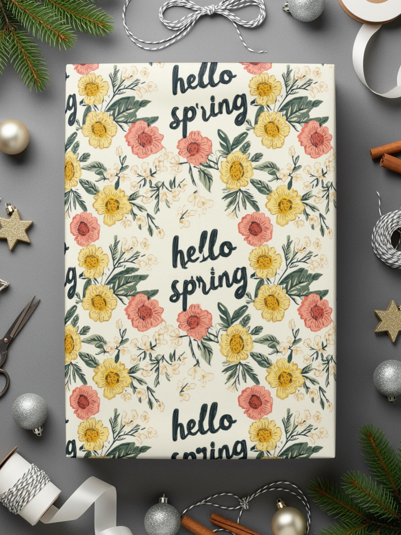 Hello Spring Floral Pattern Digital Paper, Seamless Flower Pattern, Springtime Design, Fabric Design, Digital Download - Moore and Mountain