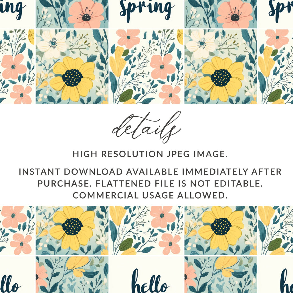 Hello Spring Pastel Flowers Pattern Patchwork Spring Background Seamless Pattern - Moore and Mountain