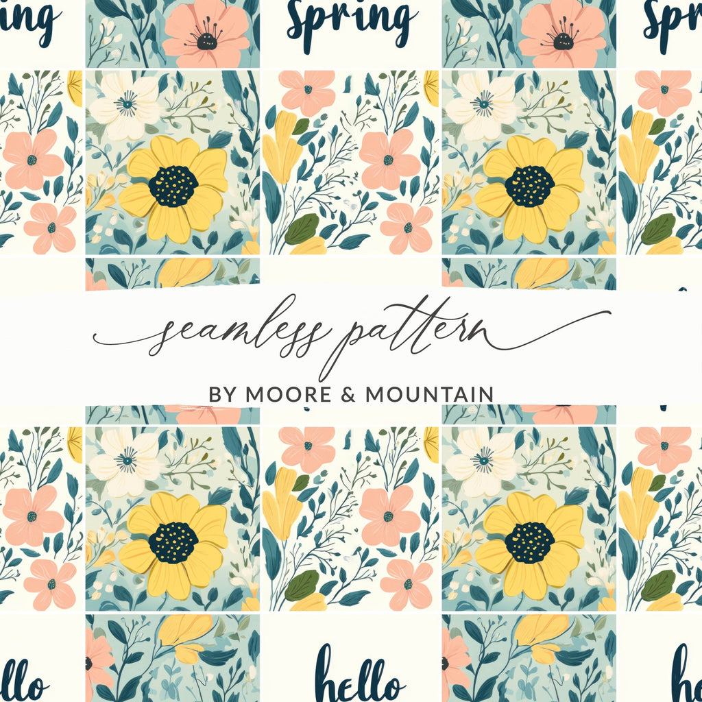 Hello Spring Pastel Flowers Pattern Patchwork Spring Background Seamless Pattern - Moore and Mountain