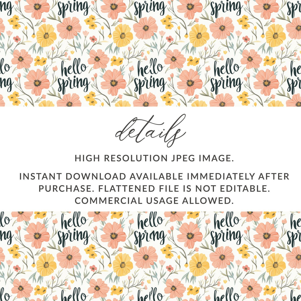 Hello Spring Seamless Pattern Digital Paper, Floral Pattern JPEG File, Spring Flowers Design, Digital Download - Moore and Mountain