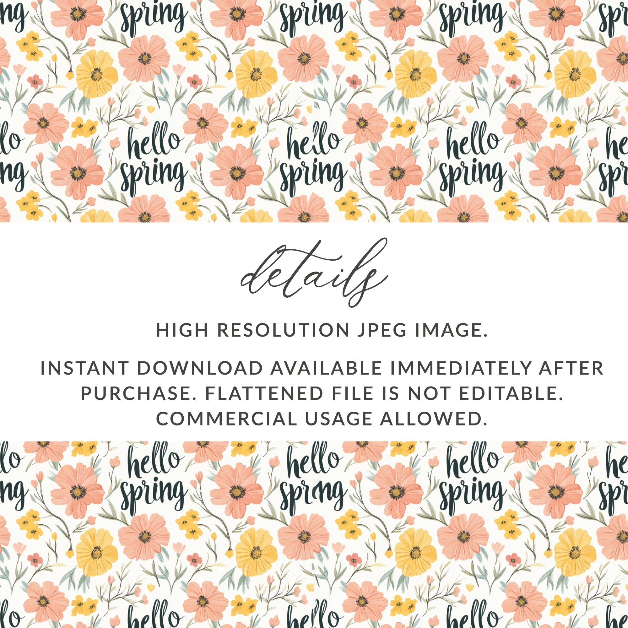 Hello Spring Seamless Pattern Digital Paper, Floral Pattern JPEG File, Spring Flowers Design, Digital Download - Moore and Mountain