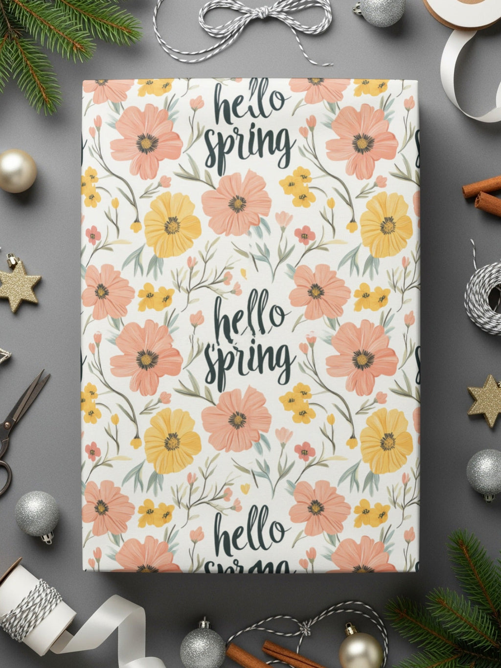 Hello Spring Seamless Pattern Digital Paper, Floral Pattern JPEG File, Spring Flowers Design, Digital Download - Moore and Mountain