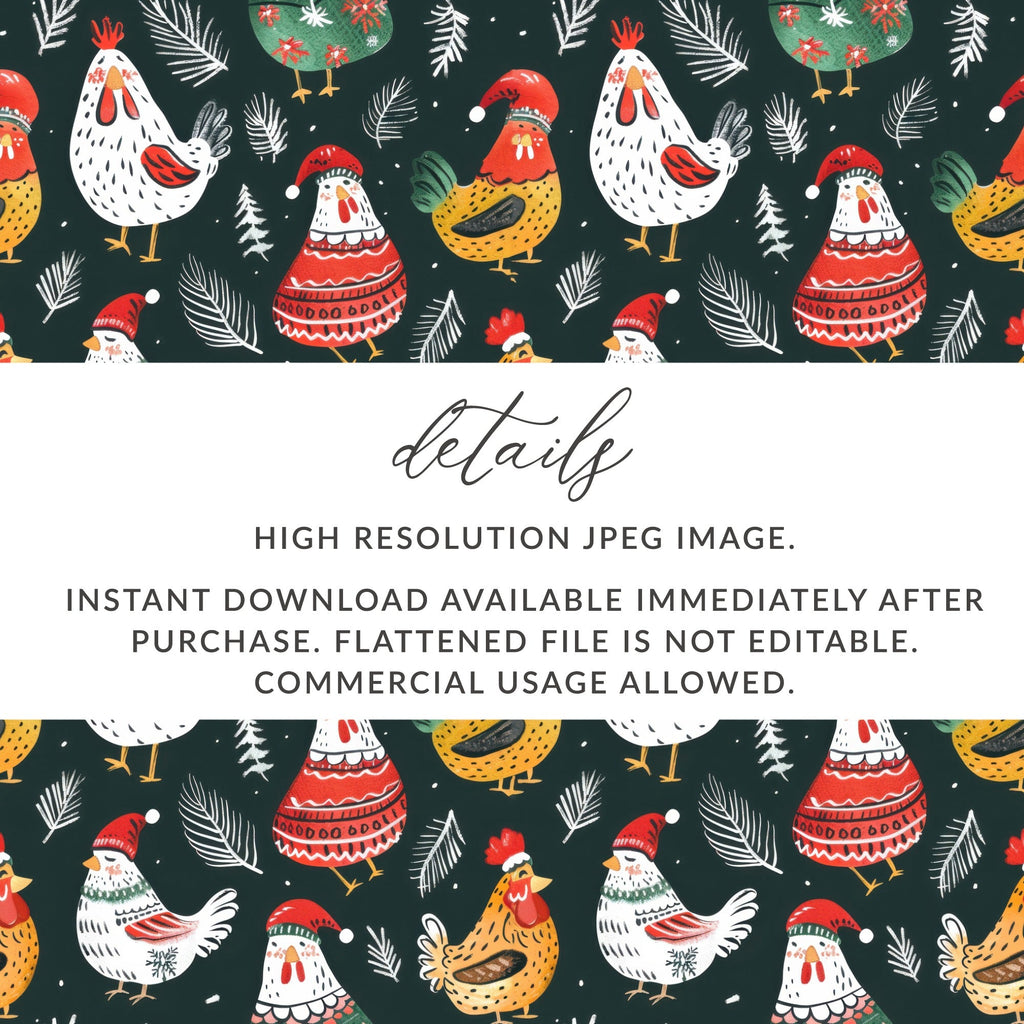 Holiday Roosters Festive Pattern With Santa Hats Digital - Moore and Mountain