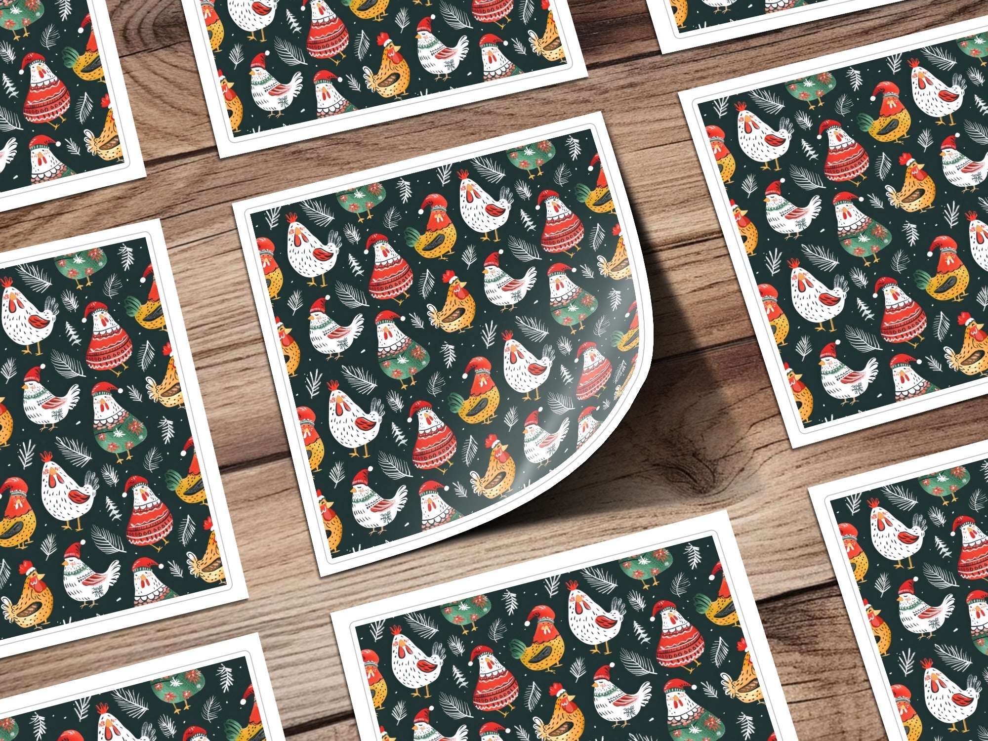 Holiday Roosters Festive Pattern With Santa Hats Digital - Moore and Mountain